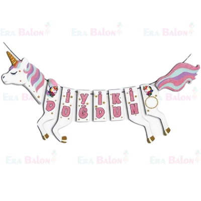 Unicorn Happy Bırthday Banner 3D Pembe