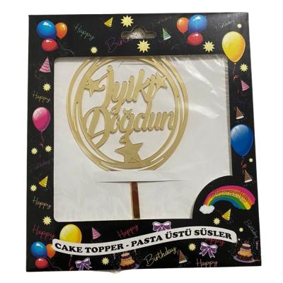 İyi ki Doğdun Yuvarlak Gold Pleksi Pasta Süsü