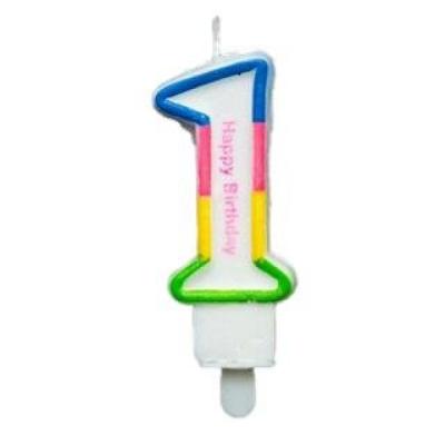 Renkli Klasik 1 Rakam Mum 7.5cm