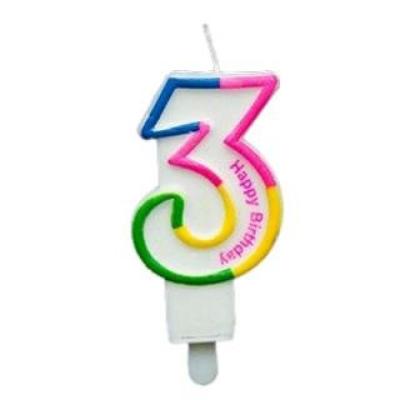 Renkli Klasik 3 Rakam Mum 7.5cm