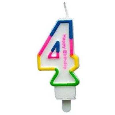 Renkli Klasik 4 Rakam Mum 7.5cm