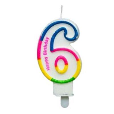 Renkli Klasik 6 Rakam Mum 7.5cm
