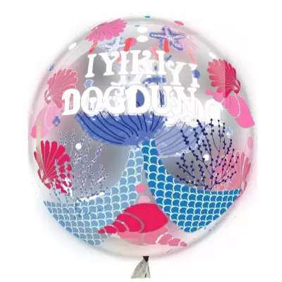 20 inç Deniz Kızı Figürlü İyi ki Doğdun Baskılı Bobo Balon