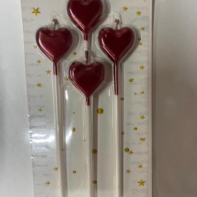 4 Lü Çubuk Bordo Kalp Mum 10 paket
