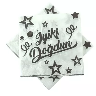 BASKILI PEÇETE İYİ Kİ DOĞDUN BEYAZ SİYAH Peçete 20 li