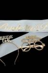 Bride Mika Taç Gözlük Kuşak Set Beyaz Gold