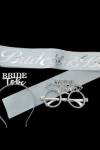 Bride Mika Taç Gözlük Kuşak Set Beyaz Gümüş