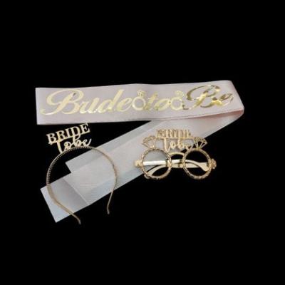 Bride Mika Taç Gözlük Kuşak Set Pembe Gold