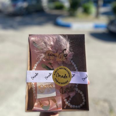Bride to Be İncili Pembe Gold Taç Bileklik ve Kuşak Seti