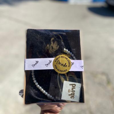 Bride to Be İncili Siyah Gold Taç Bileklik ve Kuşak Seti