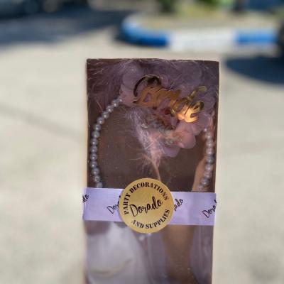 Bride to Be Pembe Gold İncili Taç ve Bileklik Set