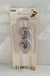 Gümüş Klasik 3 Rakam Mum 6.5 cm