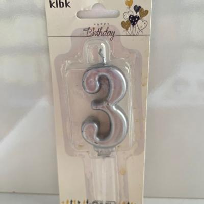 Gümüş Klasik 3 Rakam Mum 6.5 cm