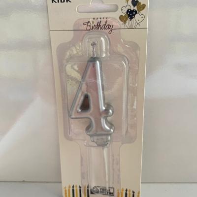 Gümüş Klasik 4 Rakam Mum 6.5 cm