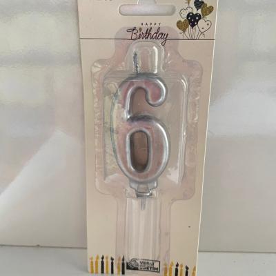 Gümüş Klasik 6 Rakam Mum 6.5 cm