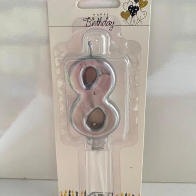 Gümüş Klasik 8 Rakam Mum 6.5 cm