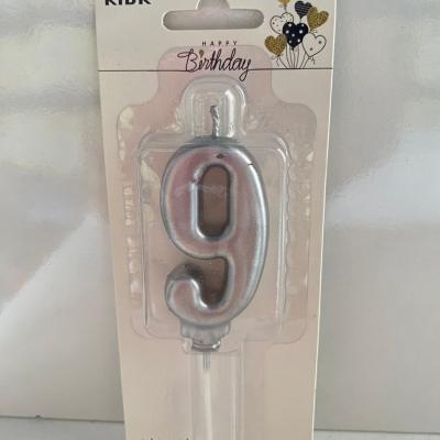 Gümüş Klasik 9 Rakam Mum 6.5 cm