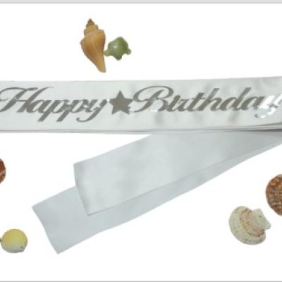 Happy Birthday Kuşak Beyaz Gümüş