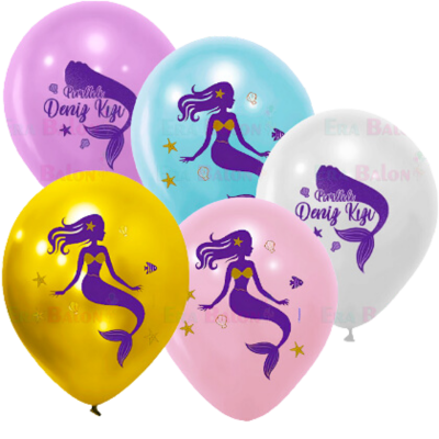 Hazır Baskı Balon Balonevi Deniz Kızı 12inc 100lü