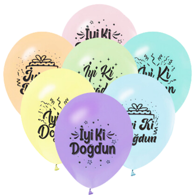 Hazır Baskı Balon Balonevi Makaron İyi Ki Doğdun 12inc 100lü