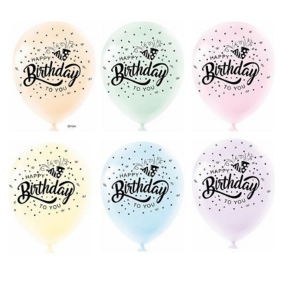 Hazır Baskı Balon Full Happy Birthday Siyah Baskı Makaron 12inc 100lü HBK