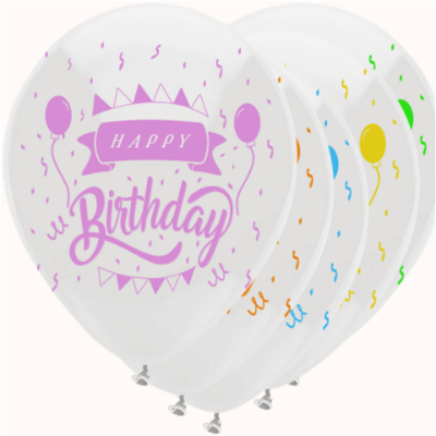Hazır Baskı Balon Full Hbk Happy Bırthday Beyaz'a Floresan 12inc 100lü HBK