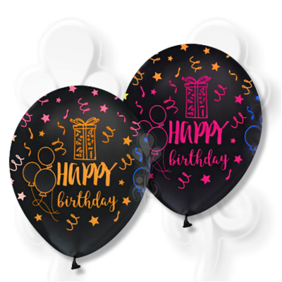 Hazır Baskı Balon Full Hbk Happy Bırthday Siyah'a Floresan 12inc 100lü HBK