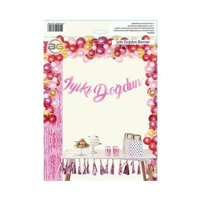 İyi ki Doğdun Kaligrafi Pembe Banner