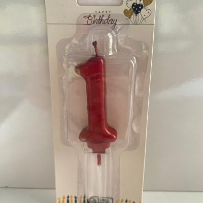 Kırmızı Klasik 1 Rakam Mum 6.5 cm