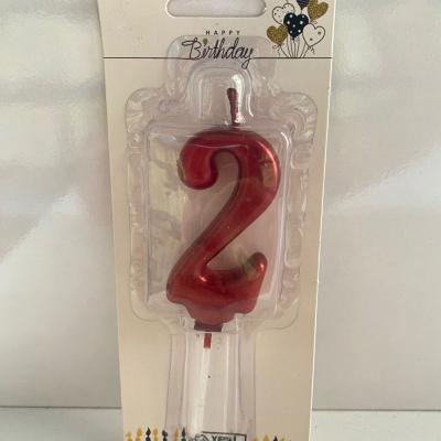 Kırmızı Klasik 2 Rakam Mum 6.5 cm