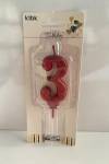Kırmızı Klasik 3 Rakam Mum 6.5 cm