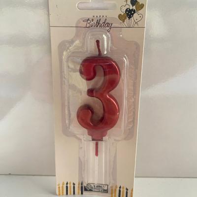 Kırmızı Klasik 3 Rakam Mum 6.5 cm