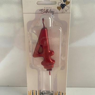 Kırmızı Klasik 4 Rakam Mum 6.5 cm