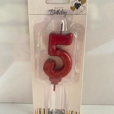Kırmızı Klasik 5 Rakam Mum 6.5 cm