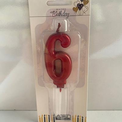 Kırmızı Klasik 6 Rakam Mum 6.5 cm