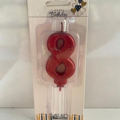 Kırmızı Klasik 8 Rakam Mum 6.5 cm