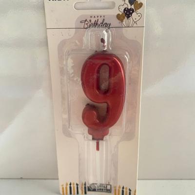 Kırmızı Klasik 9 Rakam Mum 6.5 cm