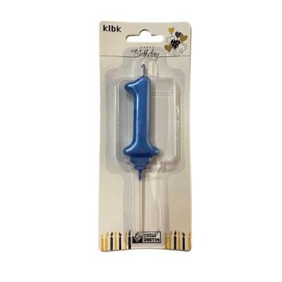 Mavi Klasik 1 Rakam Mum 6.5 cm