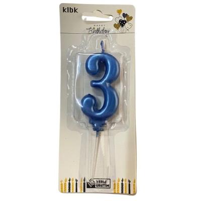 Mavi Klasik 3 Rakam Mum 6.5 cm
