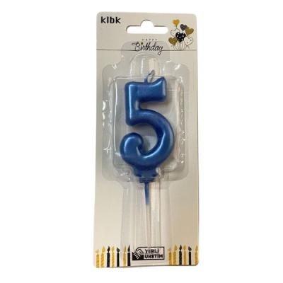 Mavi Klasik 5 Rakam Mum 6.5 cm