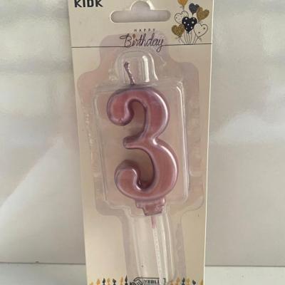 Pembe Klasik 3 Rakam Mum 6.5 cm