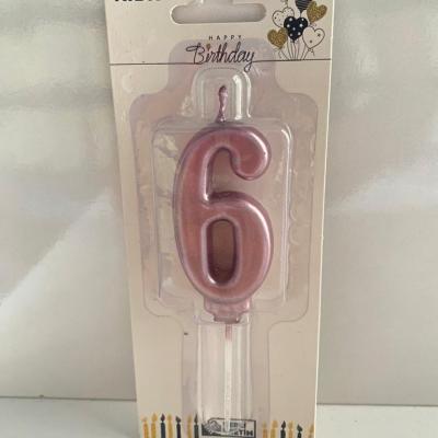 Pembe Klasik 6 Rakam Mum 6.5 cm