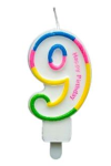 Renkli Klasik 9 Rakam Mum 7.5cm
