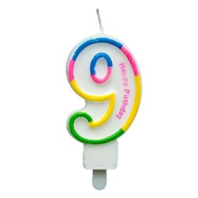 Renkli Klasik 9 Rakam Mum 7.5cm