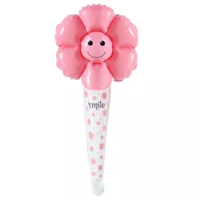 Saplı Gülen Yüz Papatya Pembe Folyo Balon