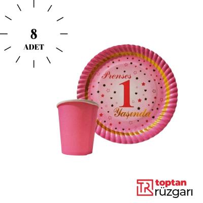 TABAK BARDAK 1 YAŞ PEMBE 8 Lİ
