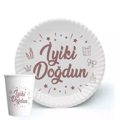 TABAK BARDAK İYİ Kİ DOĞDUN BEYAZ 8 Lİ